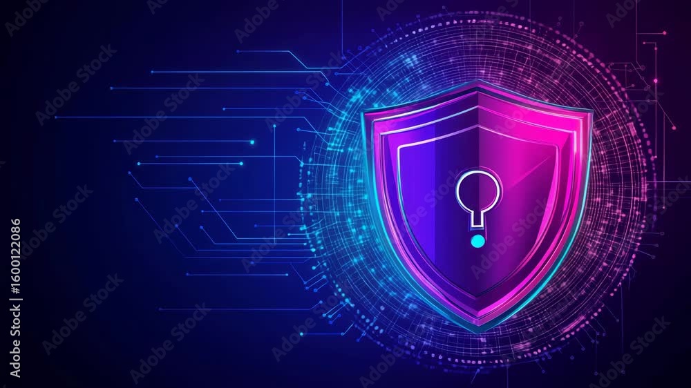 Aufkleber digital cybersecurity shield,abstract technology background with futuristic interface.