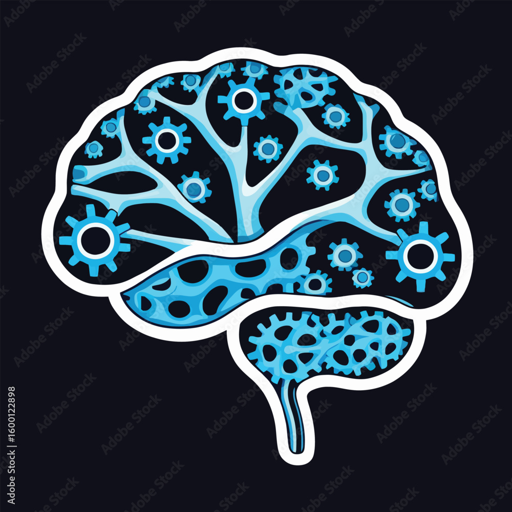 Poster brain gear mechanism illustration a vector depiction of the human brain filled with interconnected g
