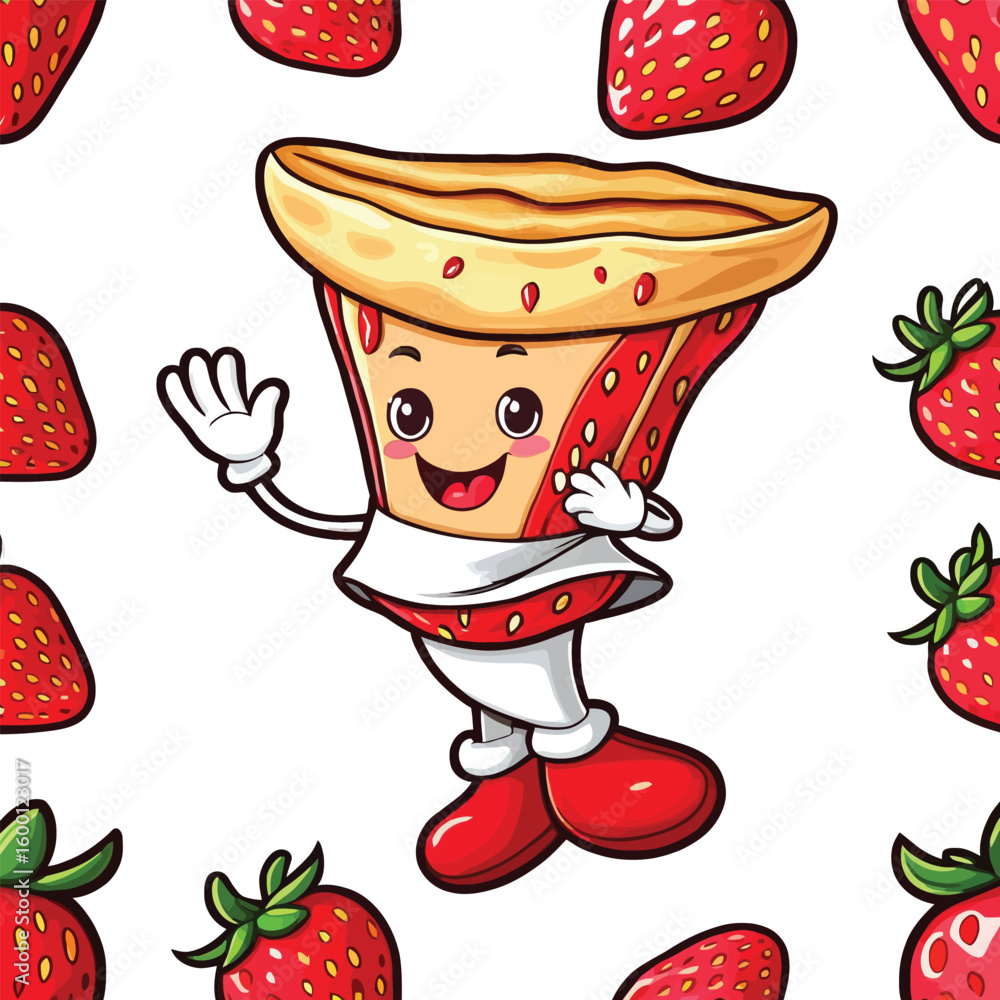 Poster cute strawberry character seamless pattern illustration for kids food design a whimsical vector desi