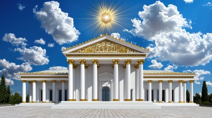 Obraz premium Grand White Classical Building with Golden Accents Under a Bright Sunny Sky