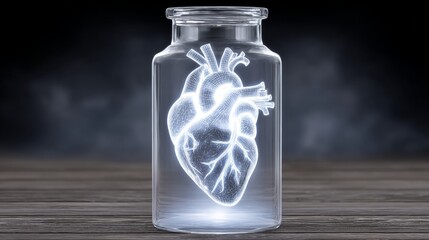Creating a biotech prototype of a heart with glowing veins a 3d holographic exploration of biotechnology science and dna under a microscope