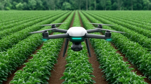 Automated drones enhancing biotechnology farming agricultural landscape 3d graphic representation science and technology integration - Powered by Adobe