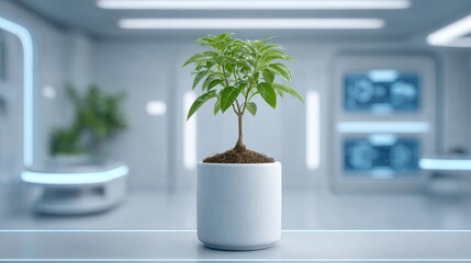 Biotechnology lab a 3d perspective on cybernetic plants dna and bacteria under the microscope