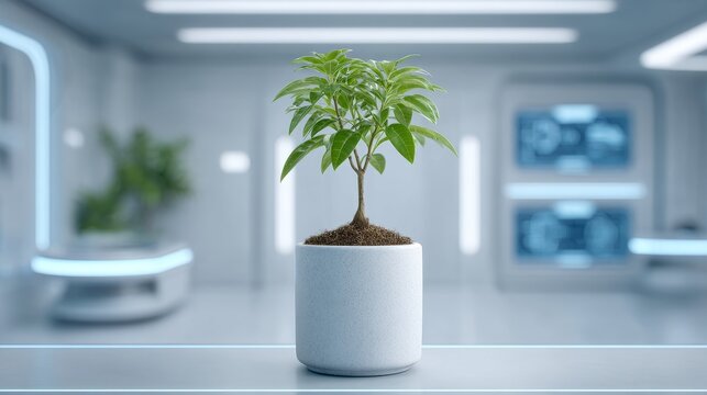 Biotechnology lab a 3d perspective on cybernetic plants dna and bacteria under the microscope