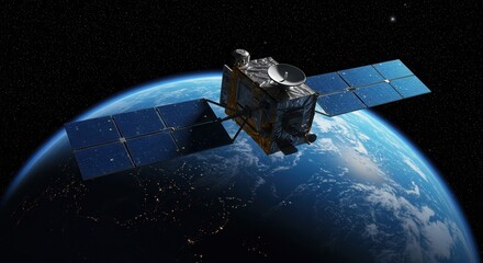 Cinematic Space Satellite Orbiting Earth with Rising View in 8K