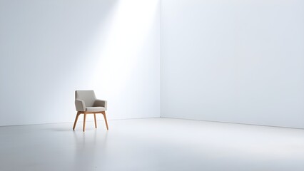 Modern Chair in Minimalist White Room with Copy Space