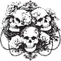 Seamless skull and bones tattoo pattern with gothic and vintage design elements