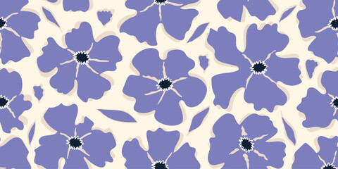 Hand drawn flowers seamless patterns, Natural floral abstract background. Illustration for fabric, textiles, clothing, wallpaper, printing and design project, etc.