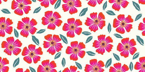 Hand drawn flowers seamless patterns, Natural floral abstract background. Illustration for fabric, textiles, clothing, wallpaper, printing and design project, etc.