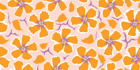 Abstract hand drawn floral seamless patterns. Natural wallpaper, floral decoration. Illustration for fabric, textiles, clothing, wall art, printing and design project, etc.