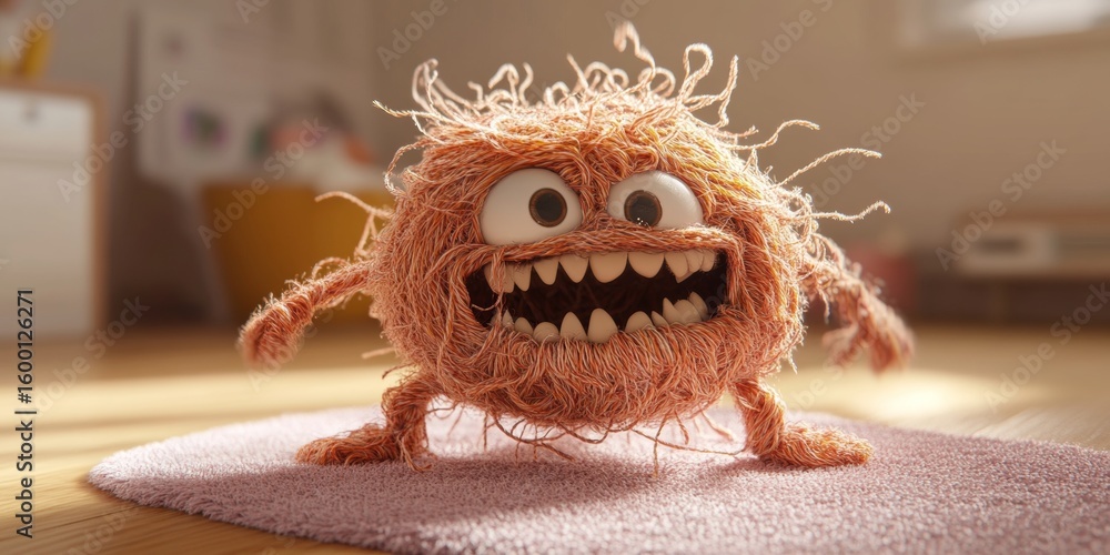 Aufkleber this image features a whimsical cartoon character with a fluffy texture and big expressive eyes, per