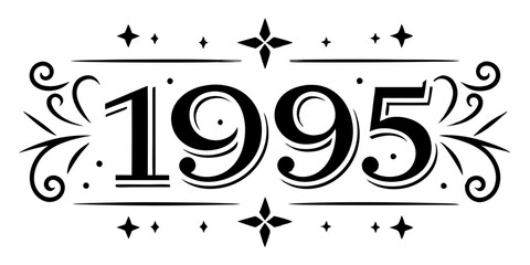 Ornate black numbers nineteen ninety five with decorative elements vector