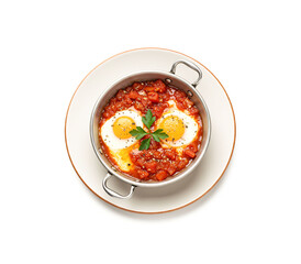Shakshuka isolated on white background.