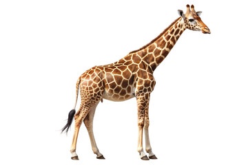 Obraz premium Giraffe with patterned neck standing isolated on black background