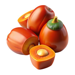 A vibrant pile of ripe palm fruits some whole and some sliced isolated on transparent background