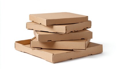 Stack of pizza boxes on white background. Artificial intelligence image
