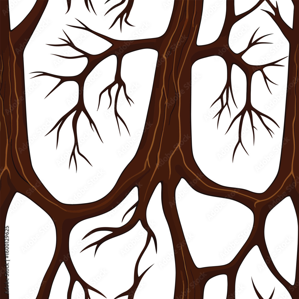 Poster Seamless Tree Branches Pattern Vector Illustration For Backgrounds Dense Intertwining Branches Create An Abstract Graphic Motif Against A Stark White Backdrop Conveying A Sense Of Nature In A