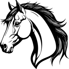 Horse Silhouette Vector Art, Running Horse Silhouette Design, Wild Horse Vector Illustration, Horse Profile Silhouette Art, Elegant Horse Vector Graphic, Galloping Horse Silhouette Image, Horse Head S
