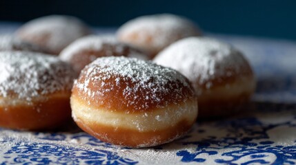 Fluffy sugar-dusted paczki whisper sweet temptations under the moonlit glow, perfect for Fat Tuesday feasts and Carnival revelry