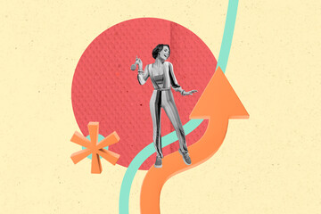 Collage of successful person near large rising arrow or stats symbolizing financial growth business...