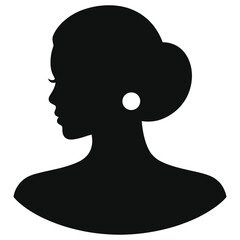 ( Stud Earrings)Minimalist Black Silhouette Woman with Round Earring Vector Art - Elegant Profile Illustration