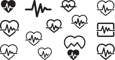 Heartbeat Icons Representing Health, Vital Signs, Monitoring, and Medical Care