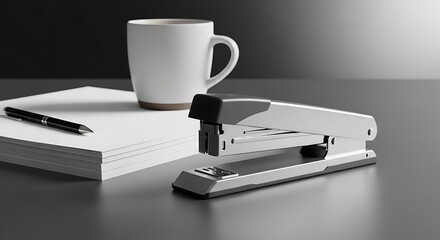Desk Essentials: Stapler, Coffee, and Paper (AI Generated)