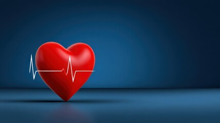 Vivid Red Heart Symbolizing Love and Passion with Dynamic Heartbeat Line Creating an Emotional and Energetic Visual Representation of Affection