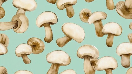 Seamless watercolor pattern with mushrooms