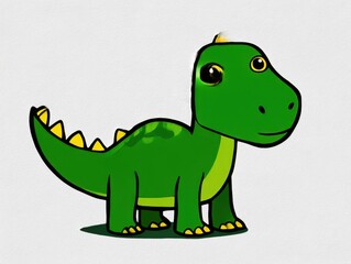 Fototapeta premium Vibrant Green Dinosaur with Distinctive Yellow Horn Capturing Attention in a Playful and Whimsical Natural Setting for Children's Imagination and Adventure
