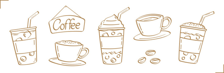 hand drawn coffee cup set line graphic vector
