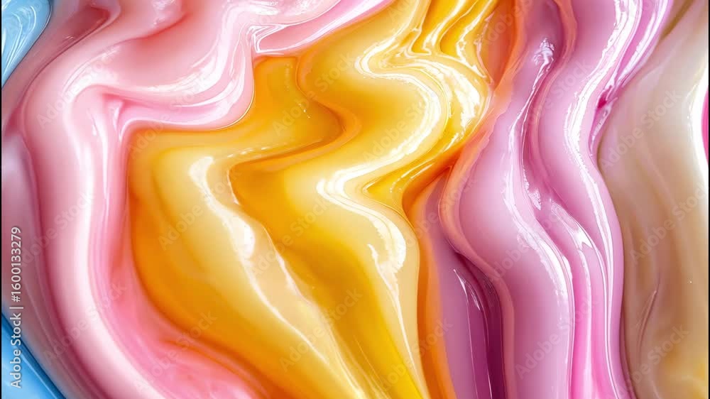 Aufkleber glossy waves of colorful creamy textures blending in soft pastel swirl pattern.