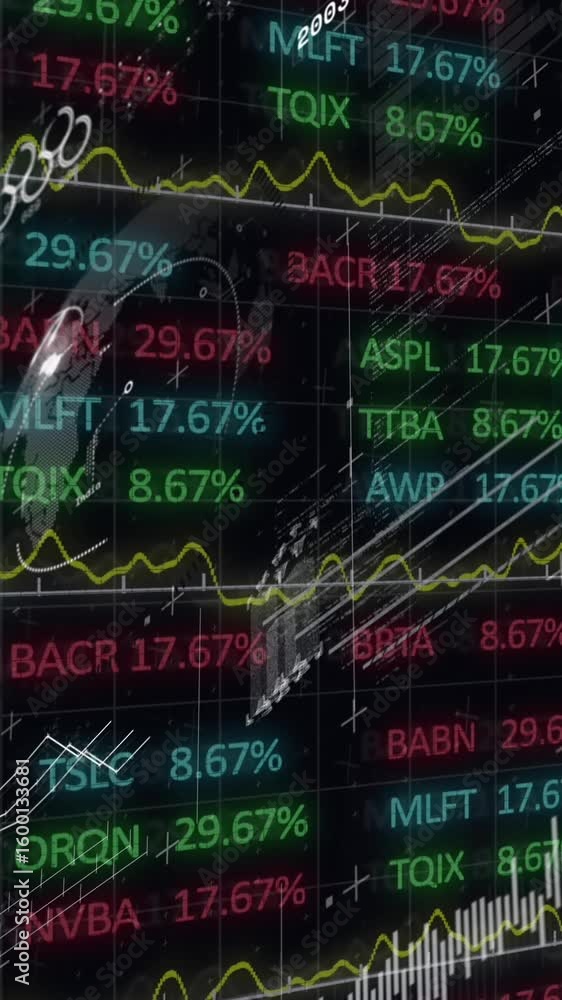 Aufkleber animation of financial data processing over dark background