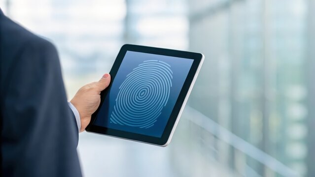 Digital fingerprint unlocking financial dashboard — secure fintech access
