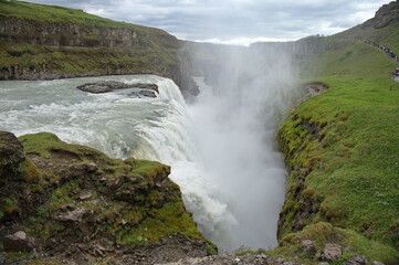 Scenic view of mighty Gullfoss Waterfall in Iceland