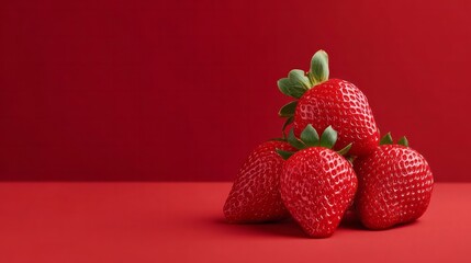 Juicy strawberries gleam against crimson backdrop, celebrating summer solstice flavors and red fruit harvest festival extravaganza