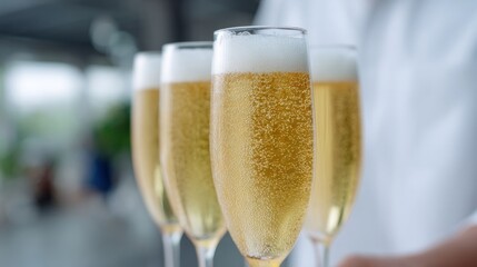Effervescent champagne bubbles dance in crystal flutes, embodying New Year's Eve revelry and Bastille Day jubilance
