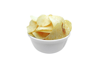 Crispy Poteto chips  in a bowl on white background 