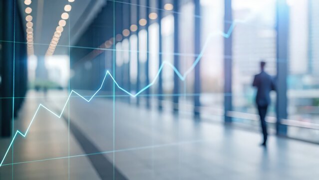 Holographic line graph pulsing in virtual space — real-time market response
