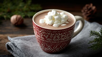 Yuletide Hot Cocoa with Party Decor Background