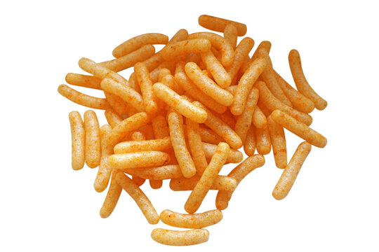 Fried and Spicy Stick, Sali Sev, noodles, Snacks or Fryums (Snacks Pellets) White background.