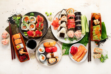 Assorted sushi nigiri and maki big set. © bit24