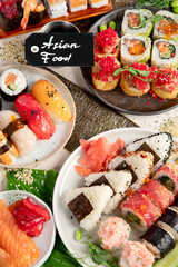 Assorted sushi nigiri and maki big set.