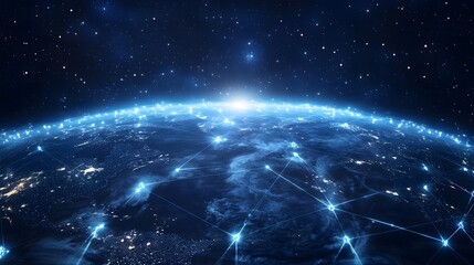Glowing earth from space with bright city lights and stars