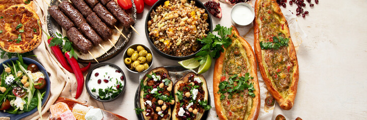 Assorted Turkish food and meze, tasty and healthy Mediterranean cuisine.