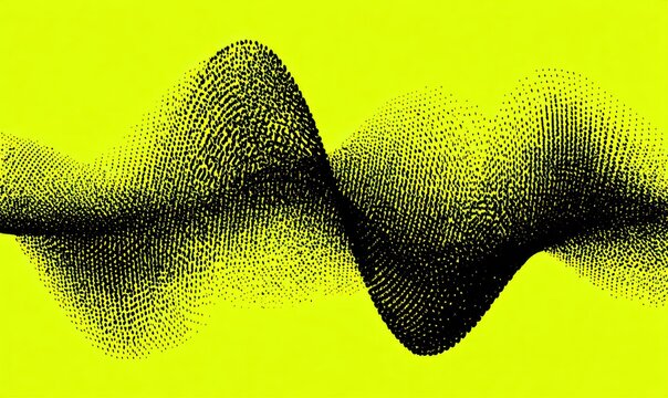 Abstract design with wavy lines of black dots on a bright yellow background.