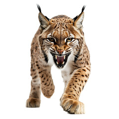 Obraz premium Angry Bobcat PNG Format Isolated on Transparent Background Showing Wildcat Feline Predator in Aggressive Snarl with Sharp Claws and Fierce Eyes – Perfect for Wildlife and Nature Designs