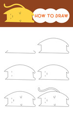How to draw yellow cat lying down on floor cartoon step by step for learning, drawing, kindergarten, coloring book and education