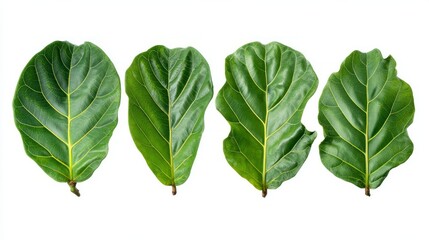 Obraz premium Fiddle leaf fig quartet, verdant guardians of tranquility; nod to Tree Day, eco-diversity dance, nature's leaf symphony