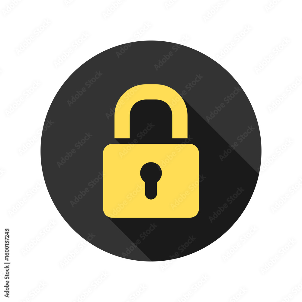 Poster lock icon with long shadow isolated on transparent background